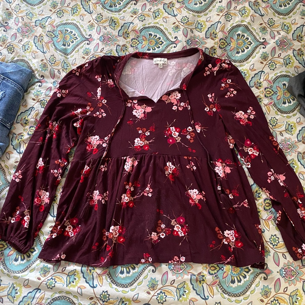 Wonderly Red Ruffled 3/4 Sleeve Blouse with Peter Pan Collar *DM FOR MORE INFO*